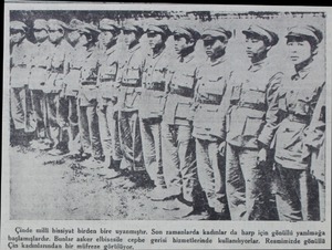  Çinde milli hissiyat birden bire uyanmıştır. Son zamanlarda kadınlar da harp için gönüllü yazılmağa başlamışlardır. Bunlar