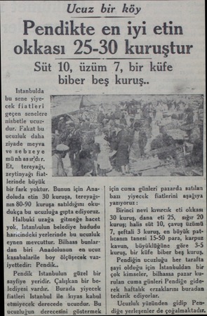  Ucuz bir köy Pendikte en iyi etin okkası 25-30 kuruştur Süt 10, üzüm 7, bir küfe Istanbulda bu sene yiyecek fiatleri geçen