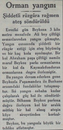  Orman ;'â;ıgını Şiddetli rüzgâra rağmen ateş söndürüldü Evvelki gün Beykoza 3 kilo metro mesafede Ali bey çiftliği...