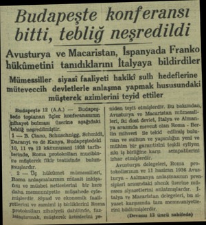  Budapeşte konferansı bitti, tebliğ neşredildi Avusturya ve Macaristan, hükümetini tanıdıklarını Mümessiller- siyasi faaliyeti