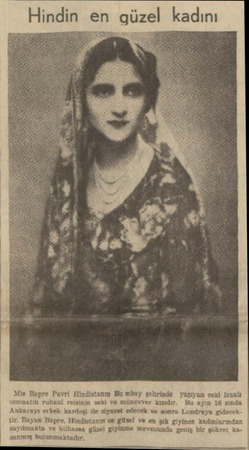  Hındın en quzel kadını Mis Bapre P Hindistanm Bo mbay şehrinde yaşıyan caki Iranlı matih ruhani reisinin zeki ve münevver kı