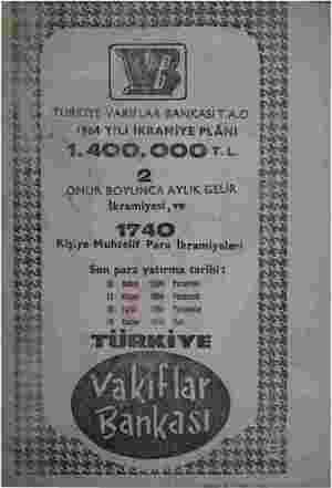  e izi. Li Me Rİ | ii - 28 ZZELRLELALAMLLAZ z TÜRKİYE VAKIFLAR BANKASI T.A.O. E “İS “1964 YILI İKRAMİYE PLÂNI “ÖMÜR BOYUNCA