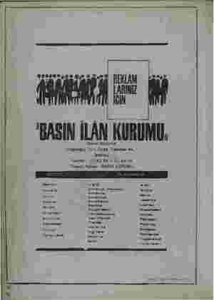    İ| 000460 ,d6 İZ. 'BASIN İLAN KURUMU, (Genel Müdürlür Cağaloğlu, Turk Ocağı Gaddes No, || İstanbul Telefon: 2243ğ4-214365