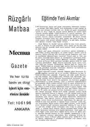  Rüzgarlı Matbaa Mecmua Gazete Ve her türlü baskı ve dizgi işleri için em- rinize âmâde 106196 ANKARA AKİS, 13 KASIM 1964...