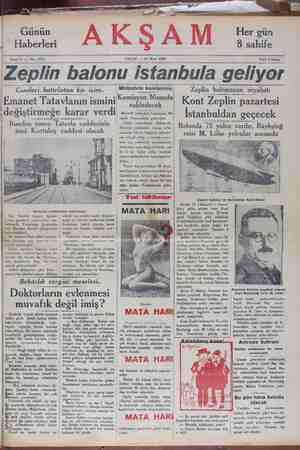 Akşam Gazetesi 24 Mart 1929 kapağı