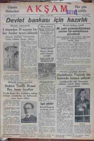 Akşam Gazetesi 31 Mart 1929 kapağı