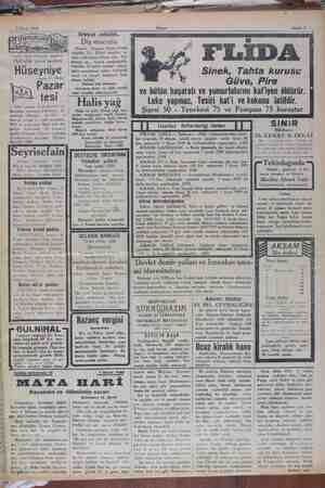    7 Nisan 1929 İngiliz Hacı Hüsey in vapurları Haftalık izmir postası Hüseyniye vaporu 7 Nisan Pazar tesi Günü akşamı 18 de