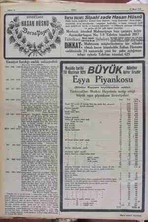        42 Mayıs 1929 Sahife 12 Bursa pazarı: Sipahi zade Hasan Hüsnü Halis bursa ipeğinden mamul krep döşinler - krep...