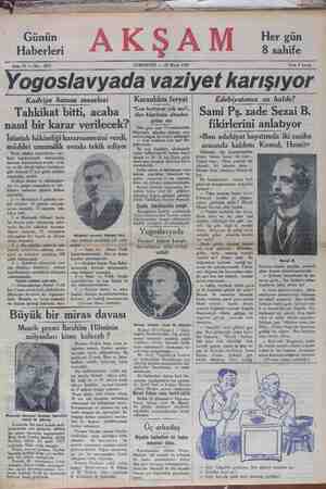 Akşam Gazetesi 25 Mayıs 1929 kapağı
