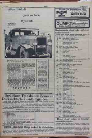    b : ? Dişci mektepleri müdürlüğünden Akgam 26 Mayıs 1929 “Altı-silindirli yeni motoru sayesinde v Bu meşhur araba size....