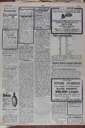    19 Haziran 1929 İngiliz Macı Hüseyin vapurları Haftalık izmir po Hüseyniye yaporu 19 Haziran B RE Gönü akşamı 18 de Sirkeci