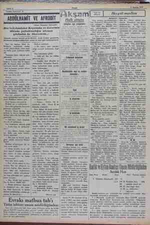    i Sahife 6 Akşam Tetrika numarası: 81 M_ ABDÜLHAMİT VE AFRODİT | GRİLE T RRNRERAPLORİRÖRARATARRE Yazan: İskender Fahreddin