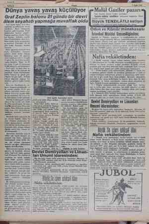  —Sahif6 — — ge K Sahife 6& A 1 Eylül 1929 Dünya yavaş yavaş küçü b | lüyor | Graf Zeplin balonu 21 günde bir devri âlem...