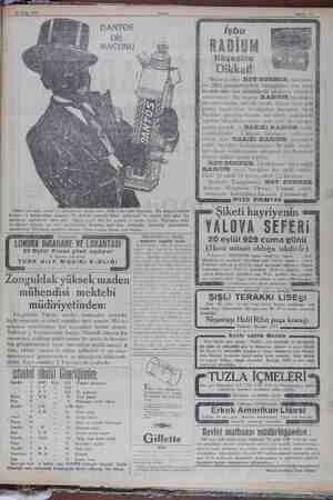    P 20 Eylül 1929 Akşam Sahife 23 DANTOS İşbu RADİUM Klişesine Dikkat! Meşhuru âlem ROT-BUHNER, fabrikası- nın 1904...