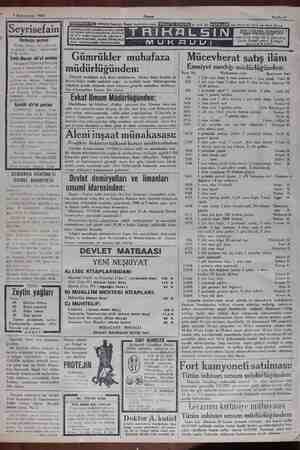  7 Könumusani 1930 Seyrisefain Mudanya postası Cuma, Pazar, Salı, Çarşam- zahtımından 'ba günleri İdare 9 da kalkar....