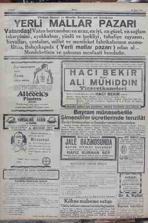  Sahife 8 Akşam — 26 Şubat 1930 Türkiye Sanayi ve Maadin Bankasına ait fabrikalar YERLİ MALLAR PAZARI Vatandaş! Vatan...