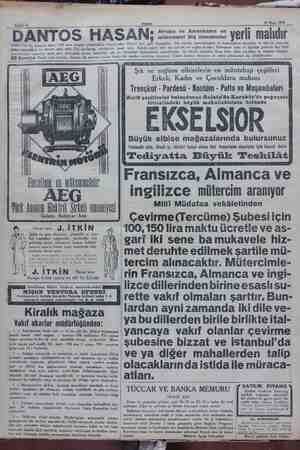    e Sahife 8 Akşam — S ğ 19 Mart 1930 DANTOS HASAN,; sszz.s5 9Temz yerli malıdır DANTOS ü gibi beyazlatır. iş ini ve k Şık ve