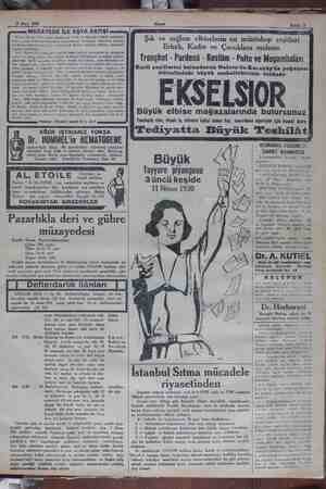    25 Mart 1930 Akşam MUZAYEDE İLE EŞYA SATIŞI Martın 28 inci Cuma günü sabah saat 10'da Beyağlunda İstikili caddesinde Posta