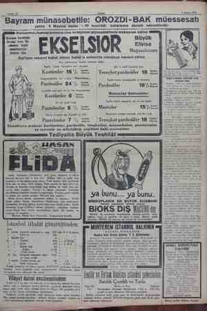    Sahife 12 Akşam 4 Mayıs 1930 Bayram münasebetile: OROZDi-BAK müessesatı yalnız 9 Mayısa kadar '.10 tenzilâtlı satışlarına