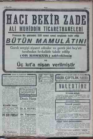   GM, re ei çak 15 Mayıs 1930 Akşam ” Sahife 7 a Fransanın Nis şehrindeki 1930 senesi sanayi sergisinde teşhir ettiği BÜTÜN