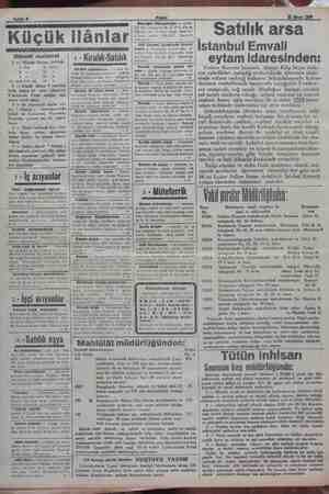  Sahife 8 Küçük ilânlar Umumi malümat 1 — “Küçük ilânlar, tarifesi a 30 kuruş Her a EN için 2 — Küçük —. 4 stran tahmin....