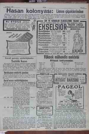  g 17 Haziran 1930 Akşam Sahife 11 Hasan kolonyası: Limon çiçeklerinden , 90 lerimi Dünyada mevcut mışlar ve sahibini bütü,