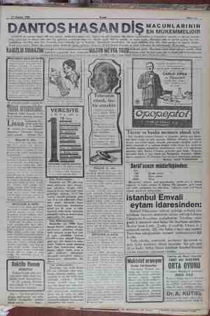    27 Haziran 1930 DANTOS HASAN Dİ NTOS Si tefessühatı ufune diş macunu ze 100 sene yaşatır, çürümekten vikaye ağrıl zale...