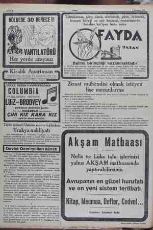  Sahife 8 Akşam 9 Temmuz 1930 Tahtakurusu, pire, sinek, sivrisinek, güve, örümcek, hamam böceği ve sair haşaratı,...