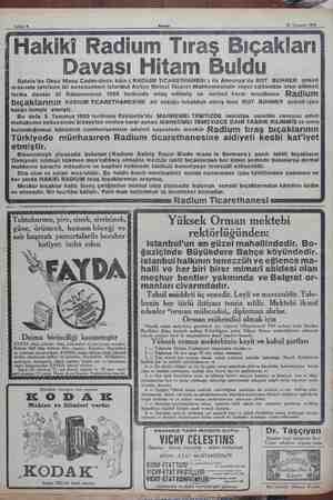  Sahife 8 Akaşm 24 Temmuz 1930 Hakiki Radium Tıraş Davası Hitam Buldu Galata'da Okçu Musa Caddesinde kâin ( RADIUM...