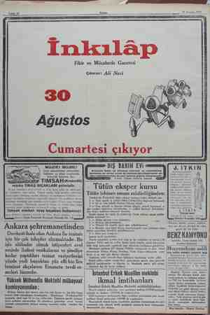    Sahife 12 Akşam 17 Ağustos 1930 Ağustos Cumartesi çık nkılap Fikir ve Mücahede Gazetesi Çıkaran: Ali Naci MÜJDE! MUJDE!...