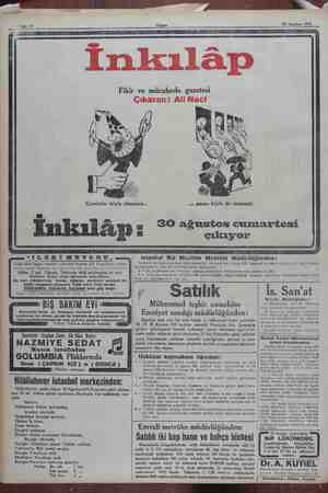    A AN, yy ay “shife 12 Akşam 20 Ağustos 1930 Gazeteler böy İnkılâp le olmamalı... nkılap Fikir ve mücahede gazetesi Çıkaran: