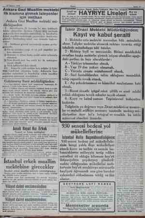  29 "Ağustos 1930 Ankara Gazi Muallim mektebi ilk kısmına girmek isteyenler için imtihan Ankara Gazi Muallim mektebi mü-...