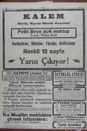  11 Eylül 1930 Edebi, Siyasi Mizah Gazetesi | Fethi Beye açık mektup Yazan: Orhan Seyfi Karikatürler, Nükteler, Fıkralar,...