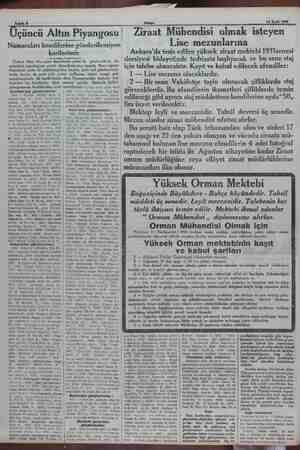  14 Eylül 1930 i Üçüncü Altın Piyangosu Z Mühendisi olmak isteyen Numaraları kendilerine gönderilemiyen| a Lise mezunlarına