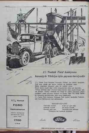    Sahife 12 17/2 Tonluk FORD Kamyonunun İstanbu! fabrikasında gümrüklenmiş olarak teslim fiyatı 1700 LİRA Akşam 16 Eylül 1930