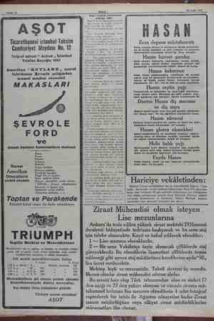  Sahife 10 20 Eylül 1930 AŞOT Ticarethanesi istanbul Taksim Cumhuriyet Meydanı No. 12 Telgraf adresi *“* Achod ,, İstanbul...