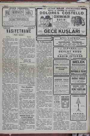  AN İDİ bkm Di Ve . - Sahife 4 27 Şubat 1931 EU AKŞAM MaAJiK SİNEMASINDA sm liği il Şöhret ve güze DOLORES COSTELLO...