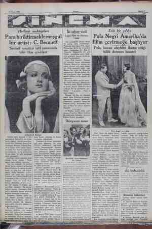  10 Nisan 1931 Hollivat inekeipları Para biriktirmekle meşgul bir artist: C. Bennett Sevimli sanatkâr tatil zamanında bile...