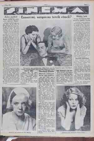  2 Mayıs 1931 Sahife 7 Artist mo: anl Bugün sevilen sevilen bir artist yarın rağbetten düşüyor Artistlerin de Ee bini Ee dası