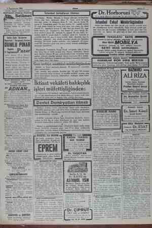   8 Teşrinievvle 1931 TAVİL ZADE VAPURLARI MUNTAZAM AYVALIK POSTASI ıı di Akşam İ İstanbul belediyesi ilânlar | Vapuru her ii