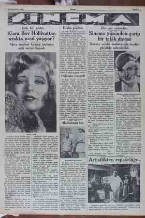  24 Teşrinievvel 1931 Sahife 7 Eski bir ir yıldız Klara Bov Hollivuttan uzakta nasıl yaşıyor? Klara meşhur kırmızı saçlarını