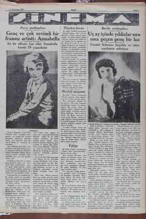  m MM 21 Teşrinisani 1931 Paris mektupları Genç ve çok sevimli bir fransız artisti: Annabella Iyi bir ailenin kızı olan...