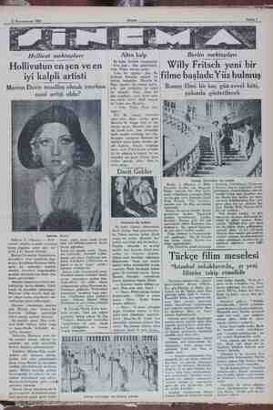       12 Kânunuevvel 1931 — Fr MAP Hollivüt İhsknipla rı Hollivutun en şen ve en iyi kalpli artisti Marion Davis muallim olmak