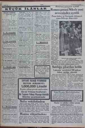      MU sağı Akşam 21 Kânunuevvel 1931 — İN Umumi malümat 1 — “Küçük ilânlar, tarifesi: 1 defa 40 kuruş Me 60 > 3 -> 75 > ”