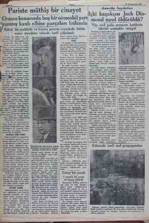  a > . Pariste, Sahife 8 Akşam 25 Kânunuevvel 1931 Pariste m “Orman kenarında boş bir otomobil yarı yanmış kanlı elbise li...