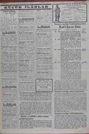  d Sahife 10 Akşam bazi 30 Kânunuevvel 1931 e Umumi malümat 1 — “Küçük ilânlar, tarifesi: 1 deh 40 kuruş Mİ 60 > SN 76 > Her