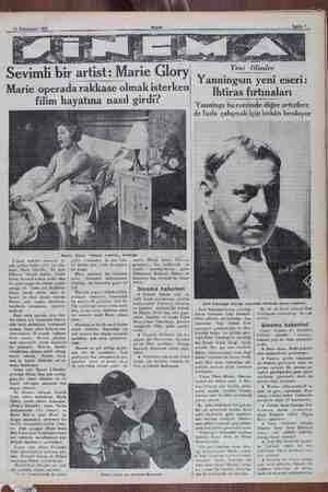    Akşam 25 Kânunusani 1932 —— Emi ir artist: Marie Glory Marie operada rakkase olmak isterken filim hayatına nasıl girdi?...