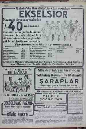    Sahife 12 o — Akşam ğ 0 27 Könenusani 1932. Galata'da Karaköy'de kâin meşhur sammızızu EKSELSİOR ea diğer mağazalardan da m