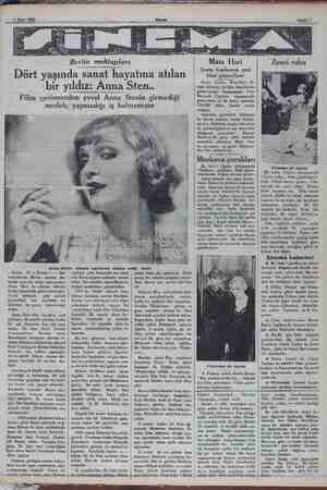    7 Mart 1932 Berlin mektupları Dört yaşında sanat hayatına atılan bir yıldız: Anna Sten.. Filim çevirmezden evvel Anna...