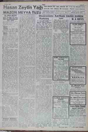    13 Mart 1932 Hasan Zeytin Yağı MAZON MEYVA TUZU Akşam Sahife 11 Tam kiloluk 70 - tam okkalık 90 - 5 ve 13 okkalık tene-...